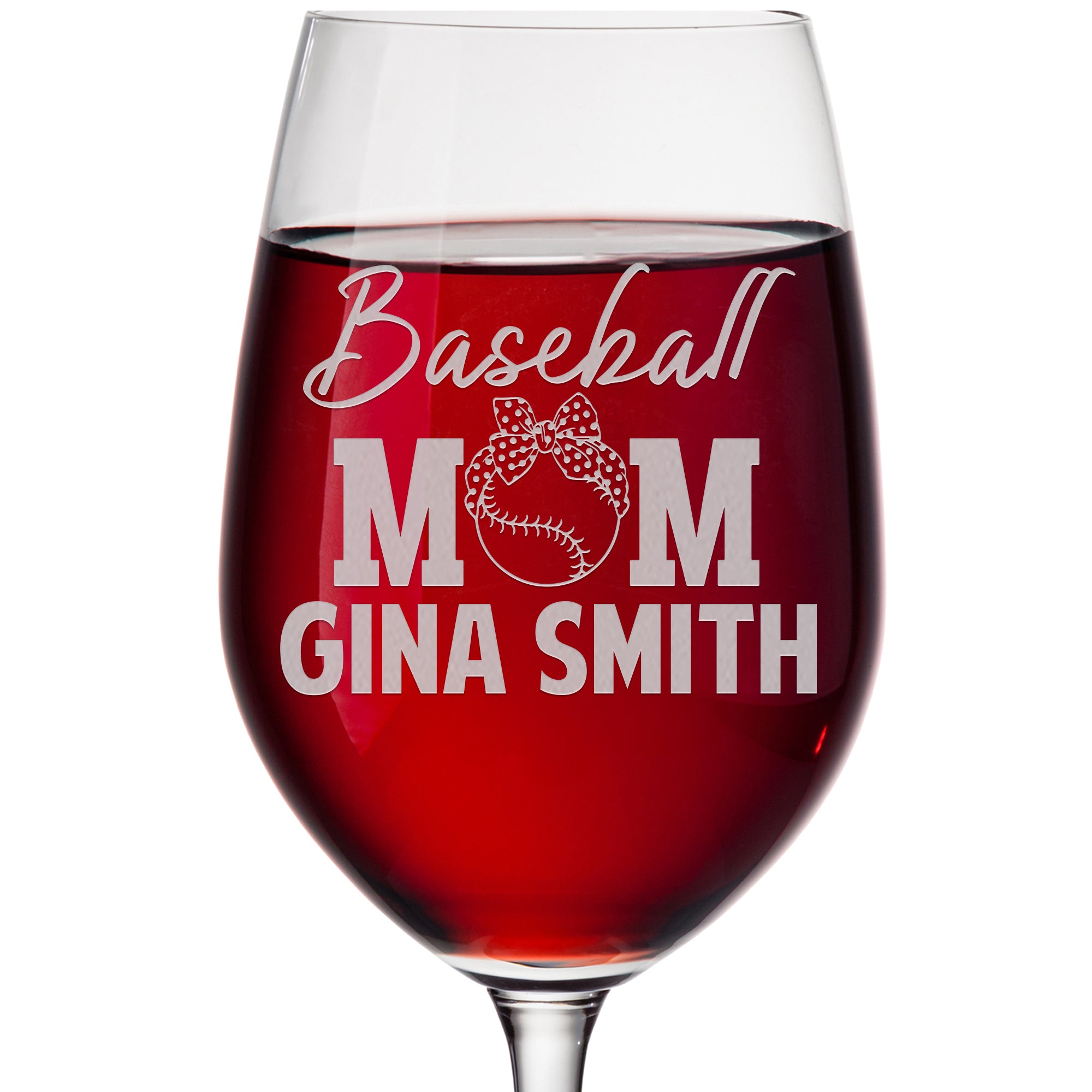 Personalized Wine Glass - "Baseball Mom" - Baseball Sport Mom Gift Ideas