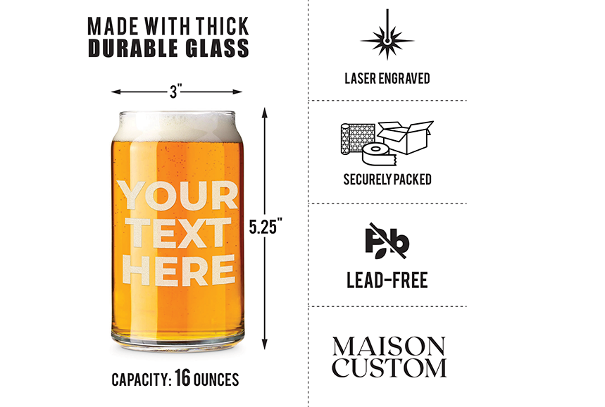 Custom Text Engraved Beer Can Glass