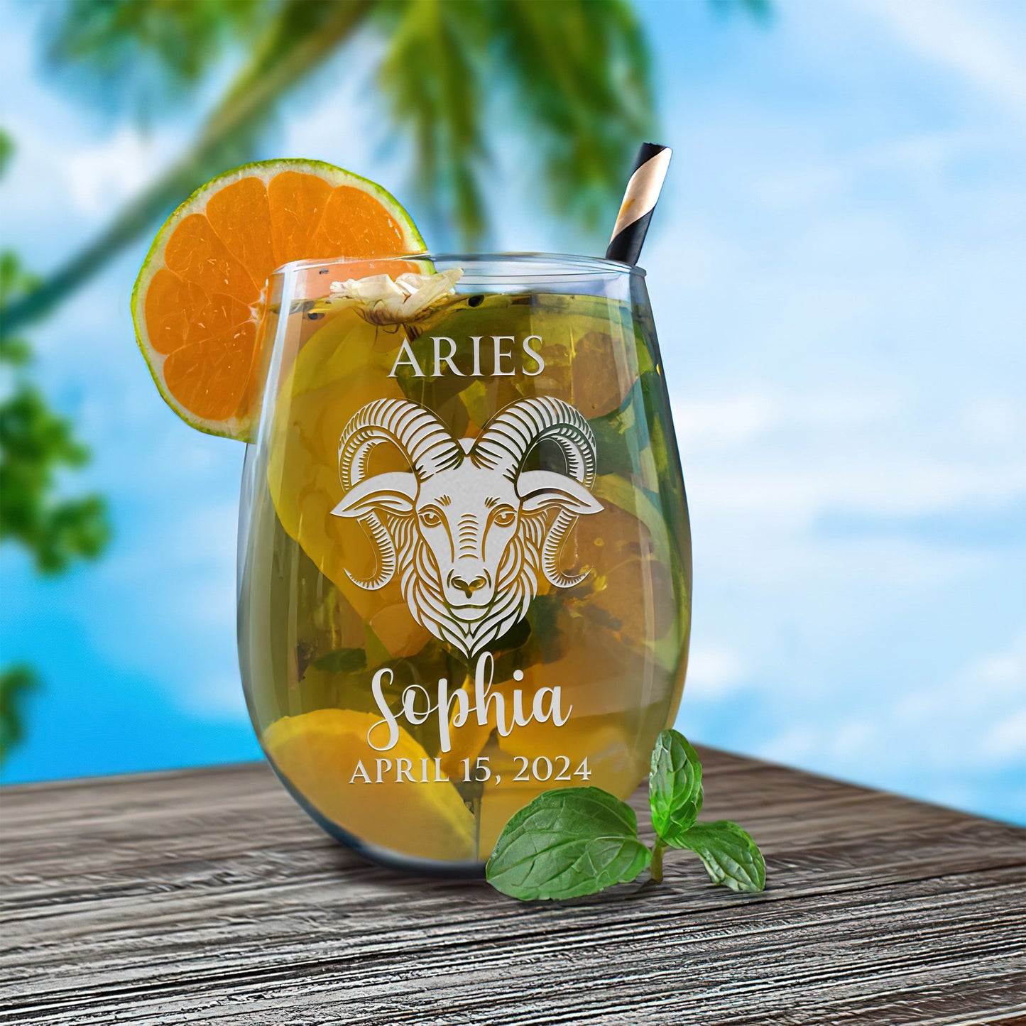 Personalized Stemless Wine Glass - Astrology - ARIES