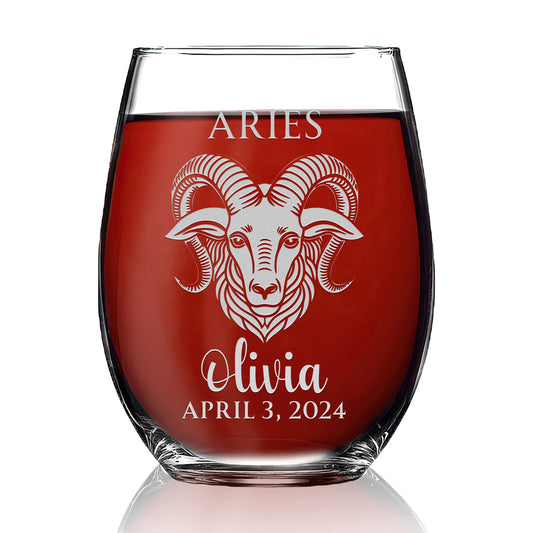 Personalized Stemless Wine Glass - Astrology - ARIES