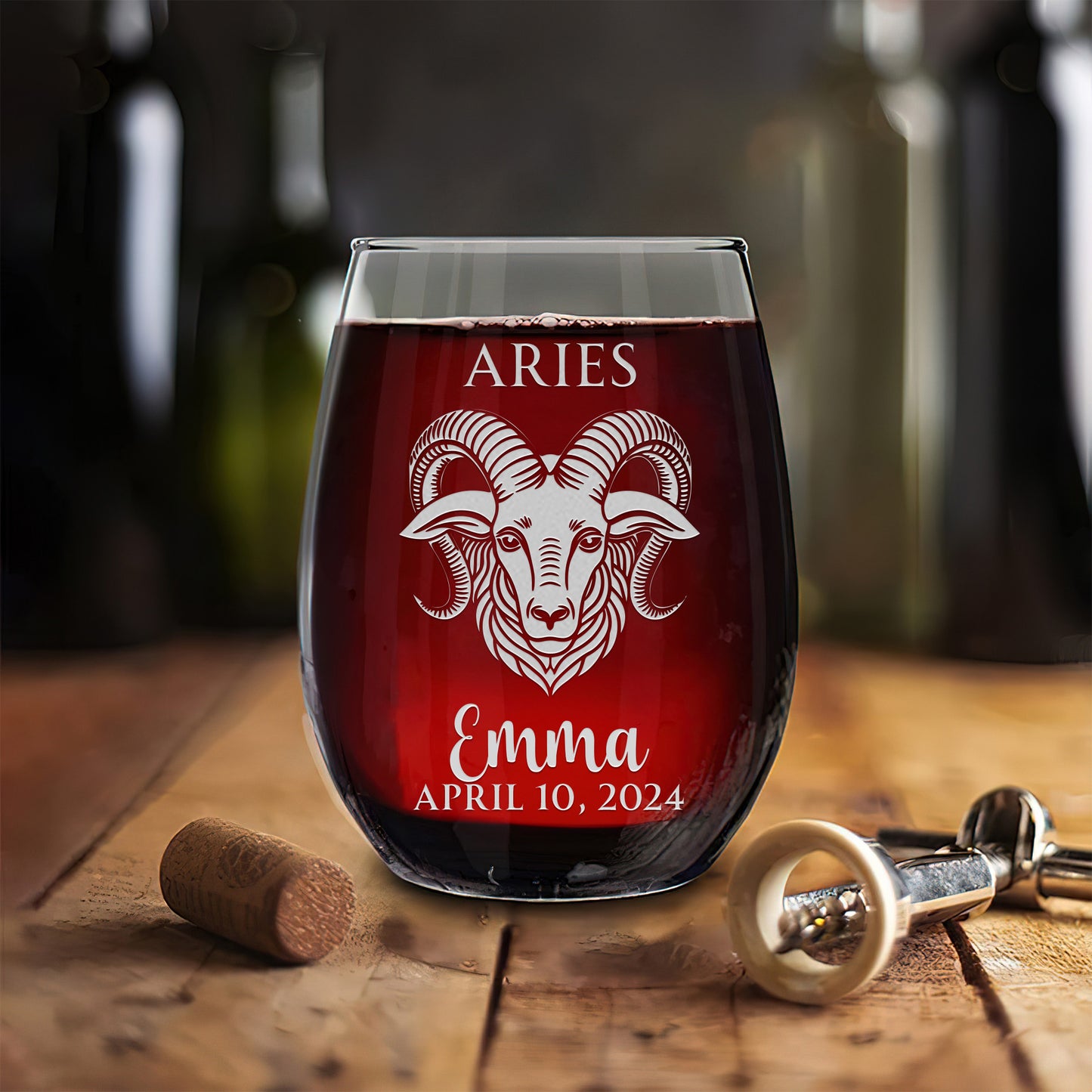 Personalized Stemless Wine Glass - Astrology - ARIES