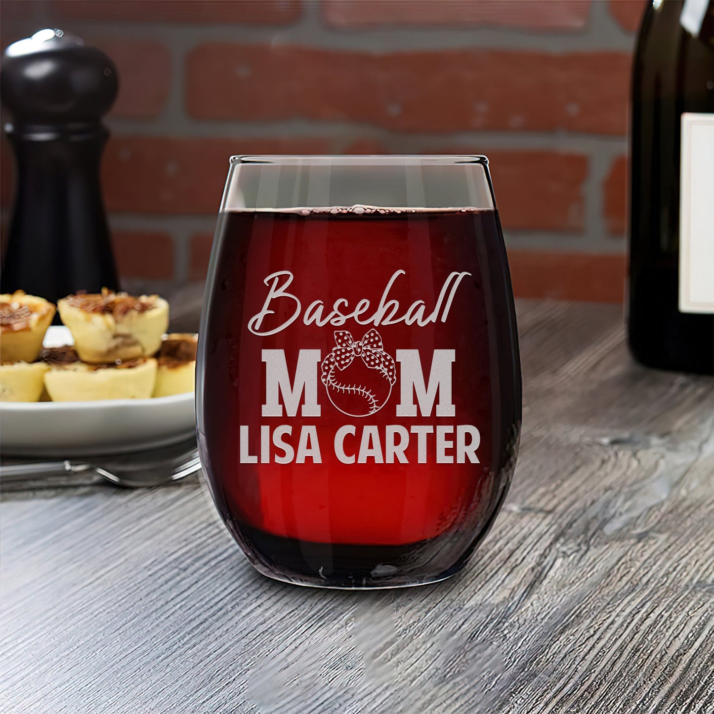 Personalized Stemless Wine Glass - Baseball Mom