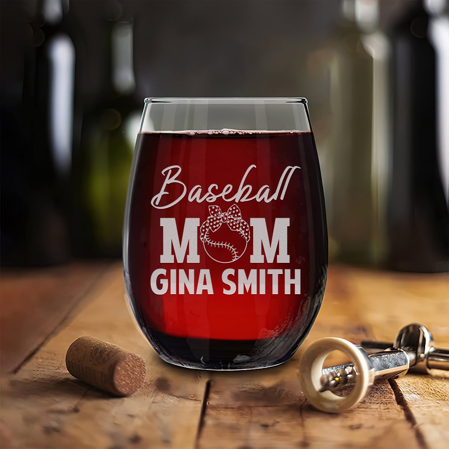 Personalized Stemless Wine Glass - Baseball Mom