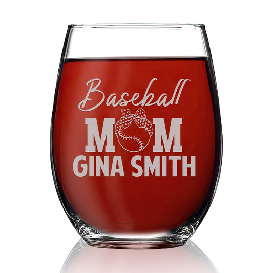 Personalized Stemless Wine Glass - Baseball Mom