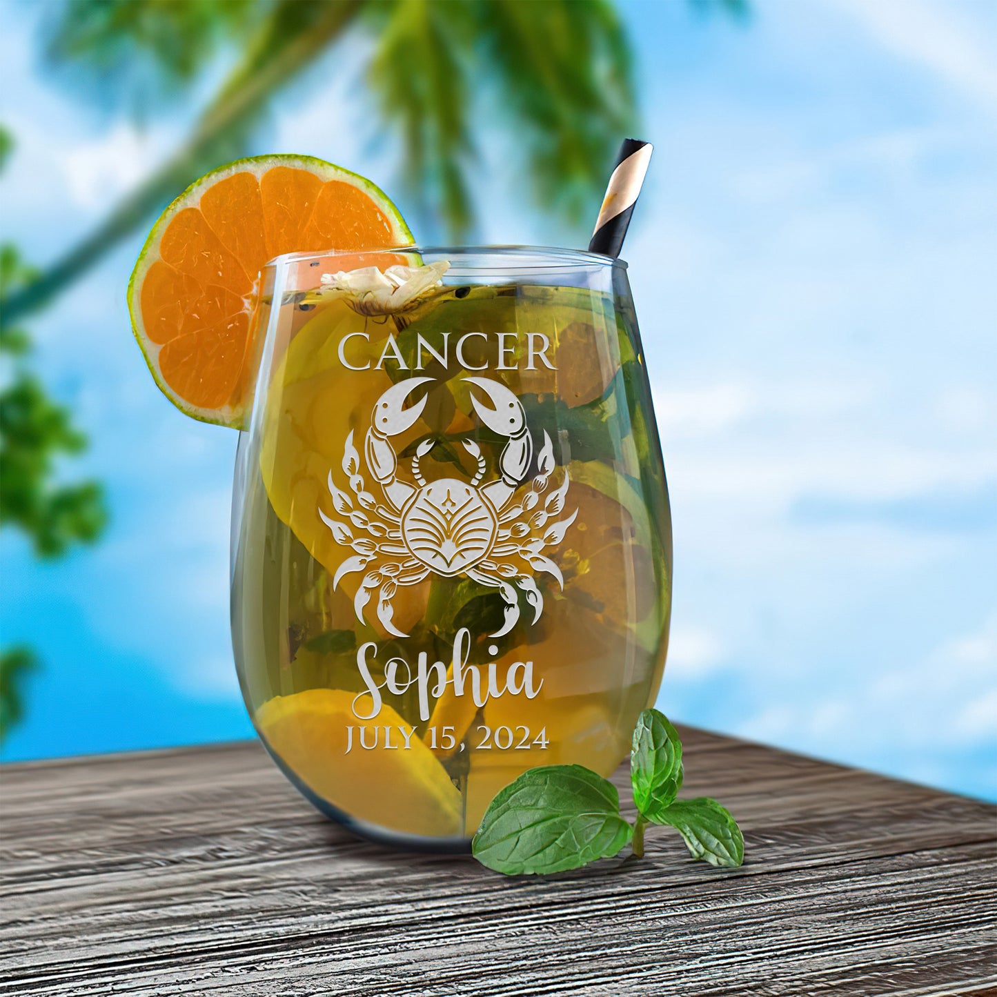 Personalized Stemless Wine Glass - Astrology - CANCER