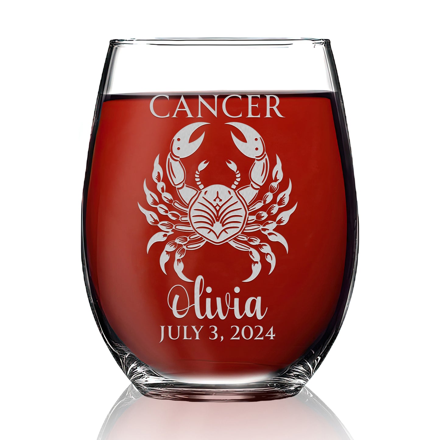 Personalized Stemless Wine Glass - Astrology - CANCER