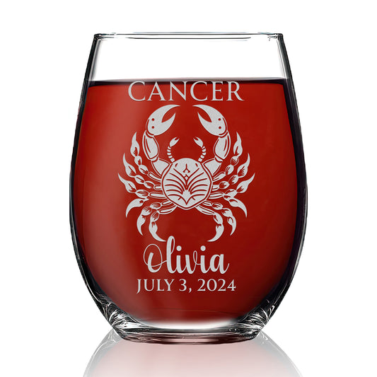 Personalized Stemless Wine Glass - Astrology - CANCER