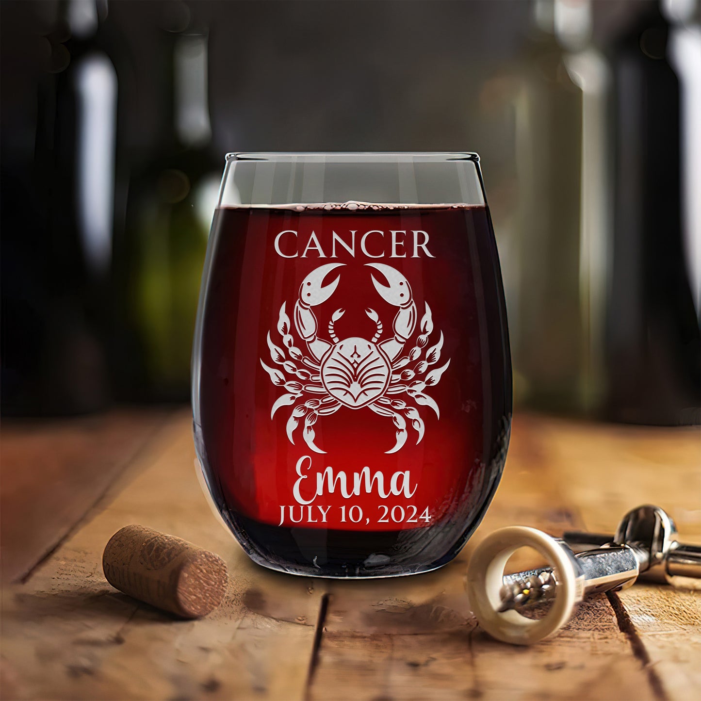 Personalized Stemless Wine Glass - Astrology - CANCER