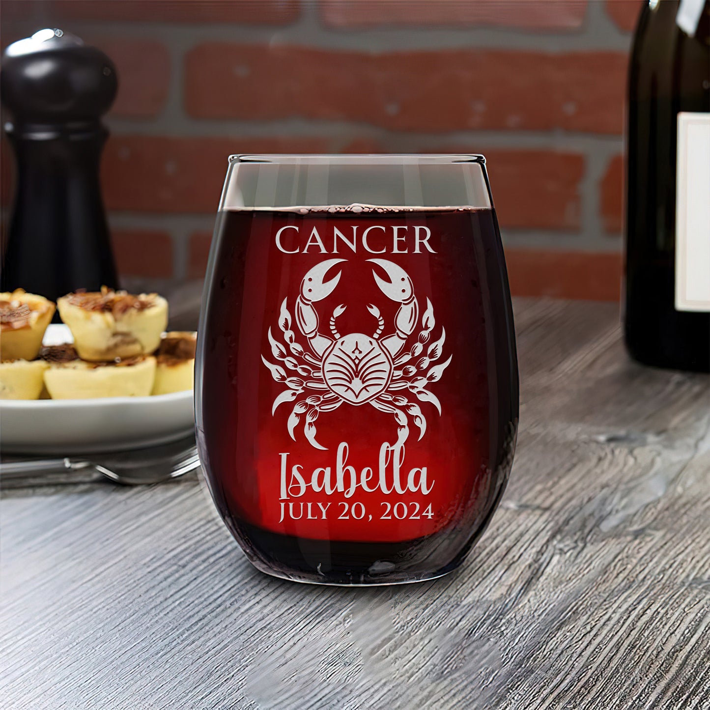 Personalized Stemless Wine Glass - Astrology - CANCER