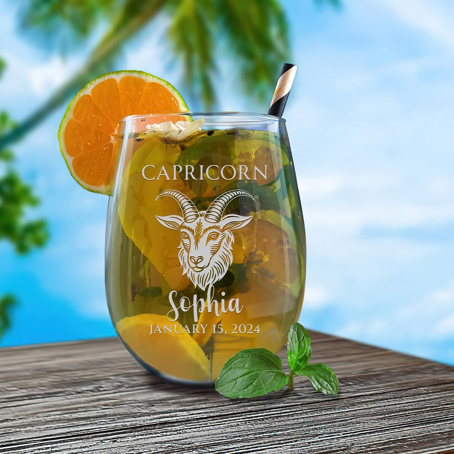 Personalized Stemless Wine Glass - Astrology - CAPRICORN