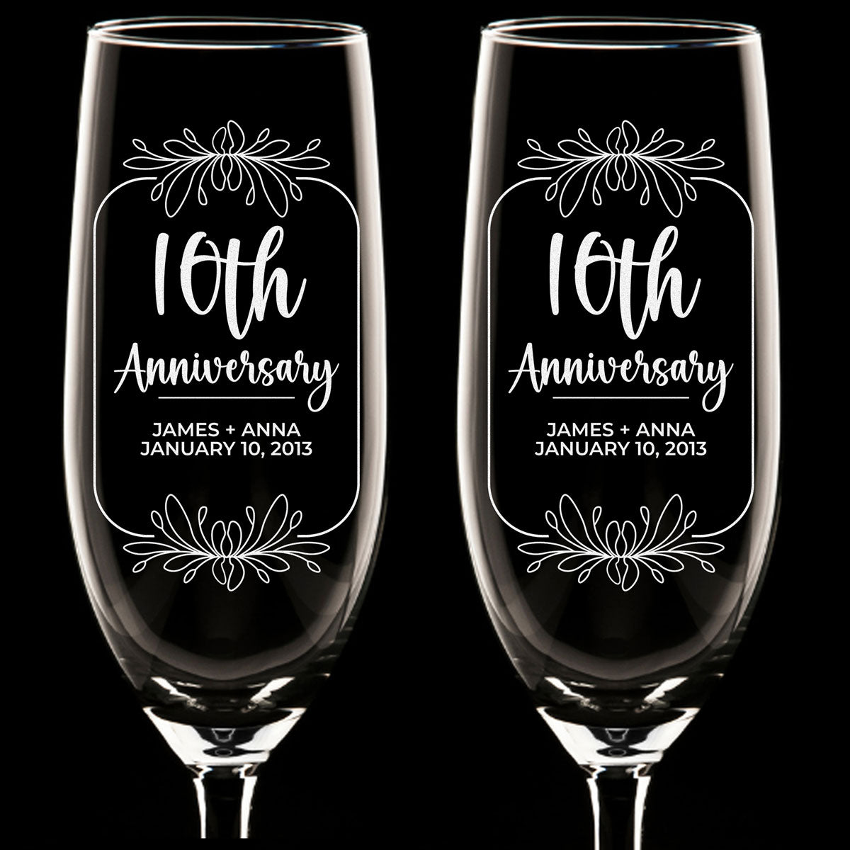 Personalized Champagne Flute Glass Set - "Anniversary"