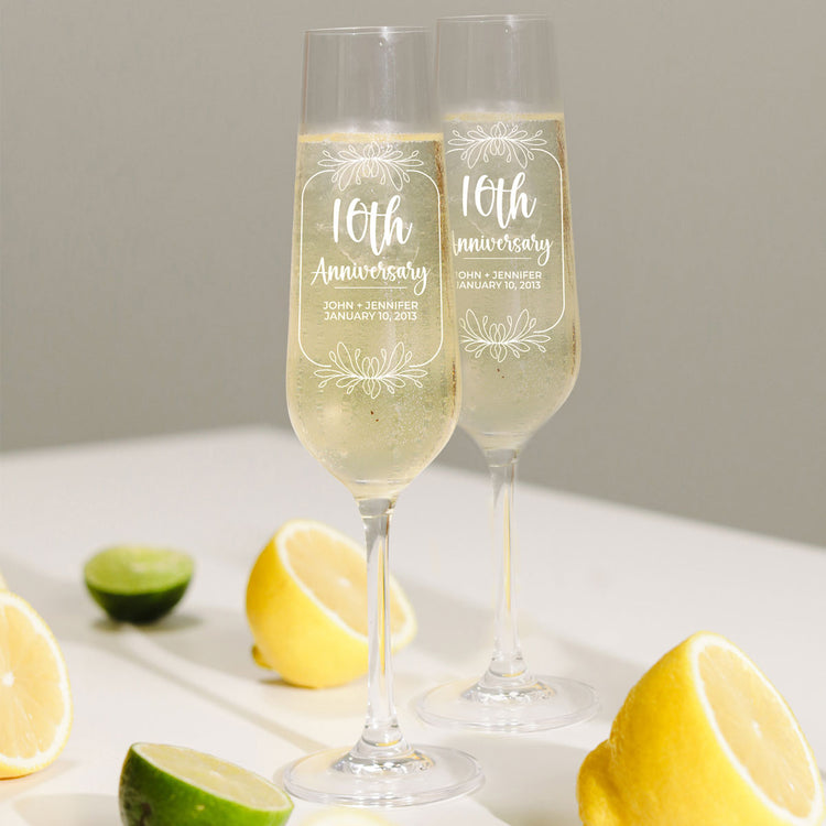 Personalized Champagne Flute Glass Set - "Anniversary"