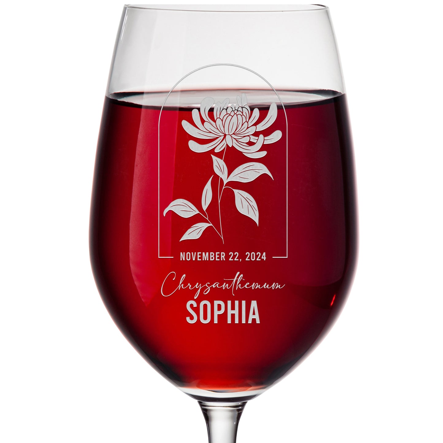 Personalized Wine Glass - Birth Flowers - Chrysanthemum November