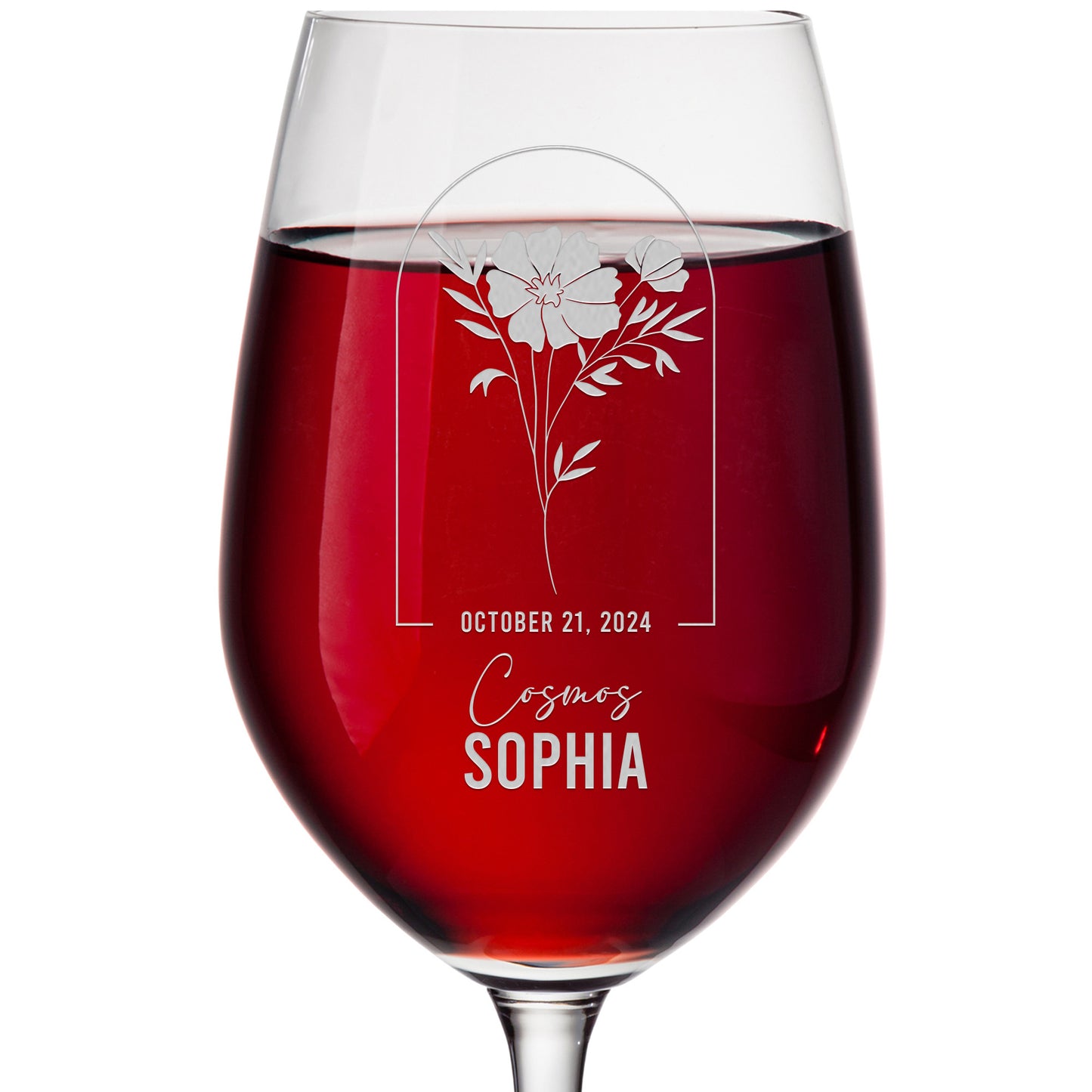 Personalized Wine Glass - Birth Flowers - Cosmos October