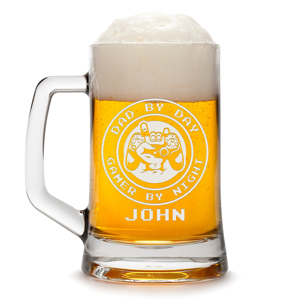 Personalized Beer Mug - "Dad By Day Gamer By Night"