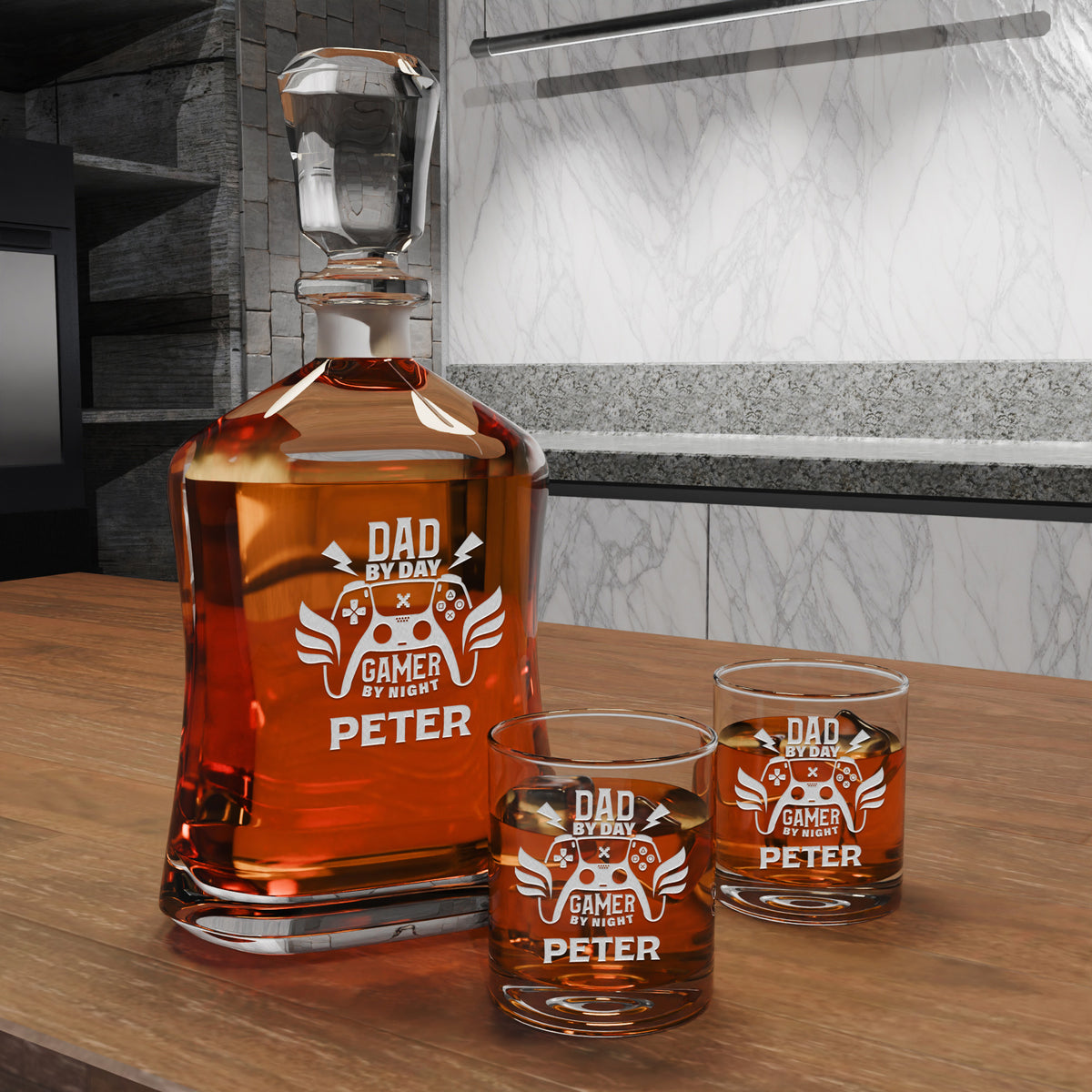 Carafe personnalisée - « Papa le jour, joueur la nuit »