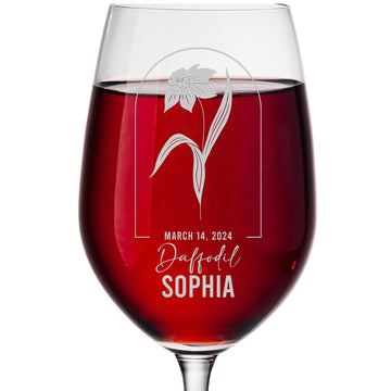 Personalized Wine Glass - Birth Flowers - 