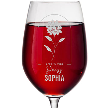 Personalized Wine Glass - Birth Flowers - 