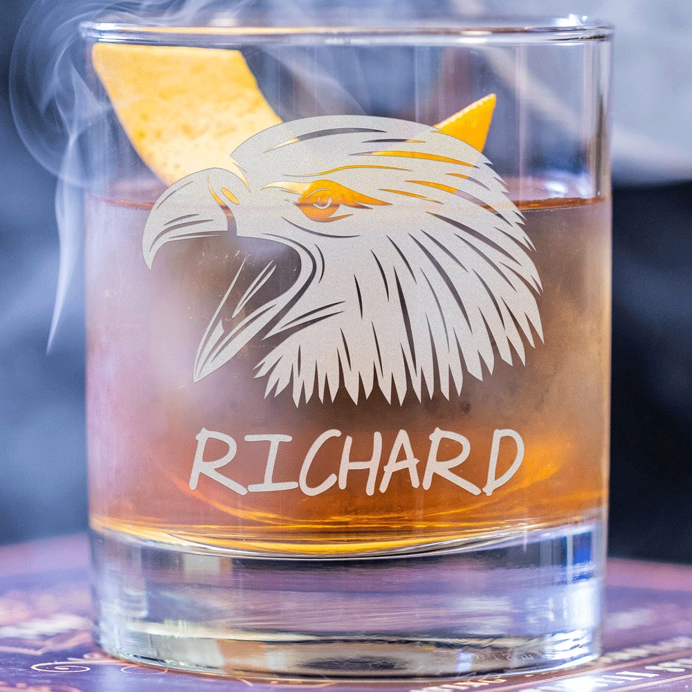 Personalized Whiskey Glass - "Eagle Head"