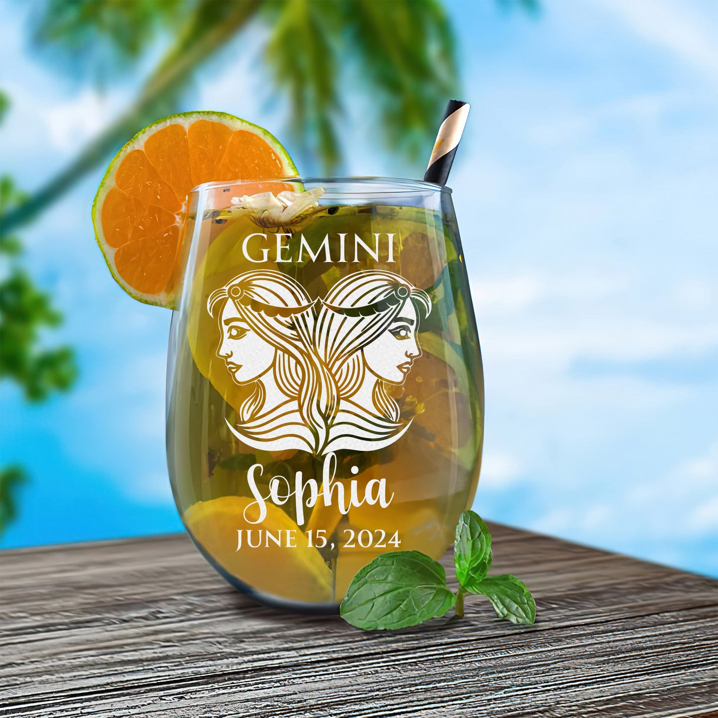 Personalized Stemless Wine Glass - Astrology - GEMINI