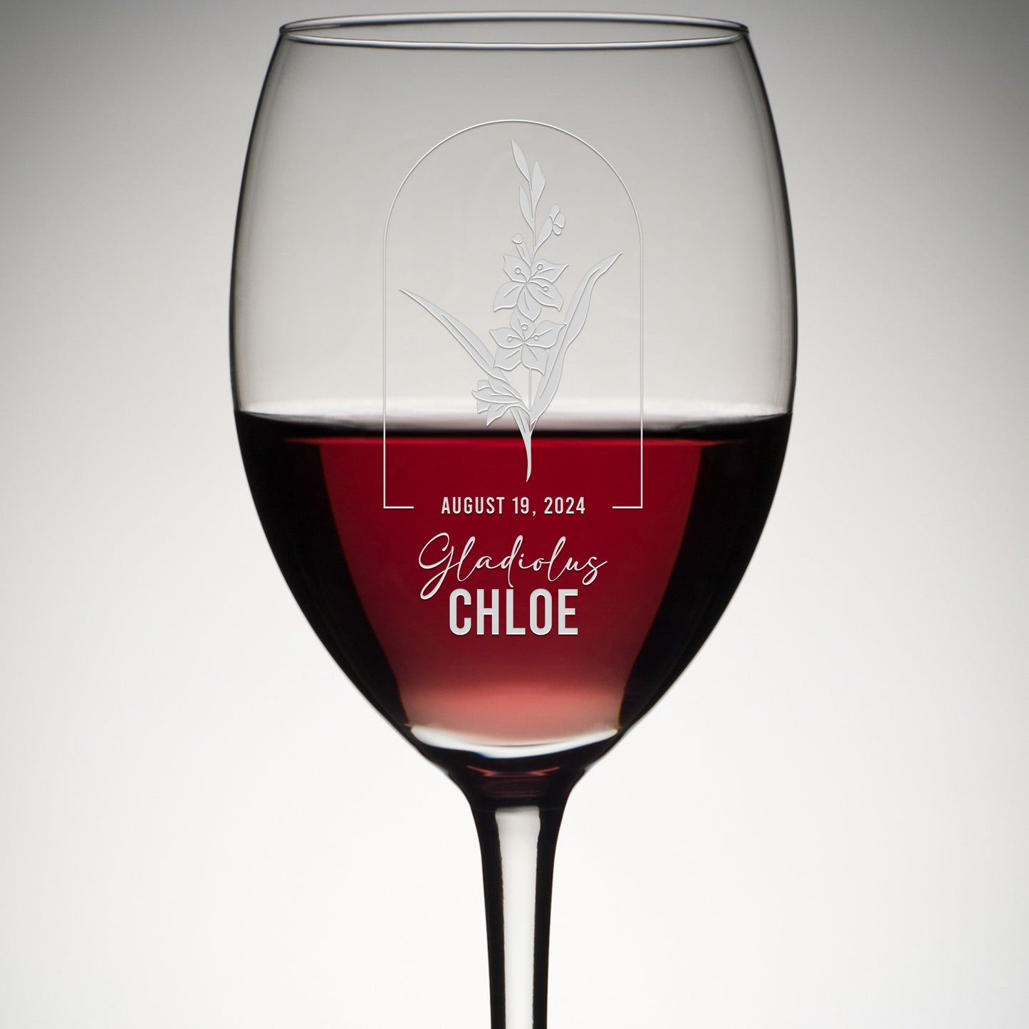 Personalized Wine Glass - Birth Flowers - Gladiolus August