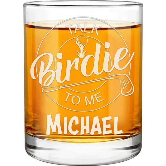 Personalized Whiskey Glass - "Talk Birdie To Me"