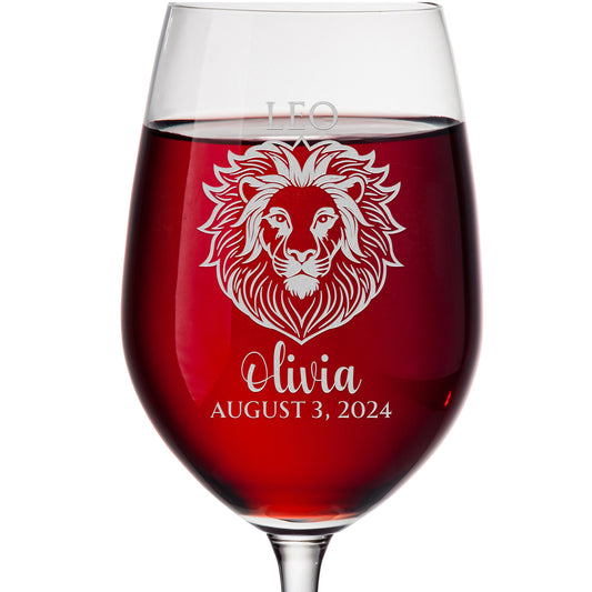 Personalized Wine Glass - Astrology - LEO