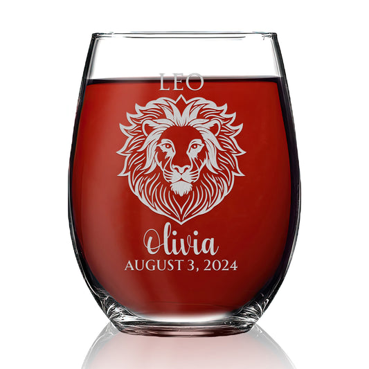 Personalized Stemless Wine Glass - Astrology - LEO