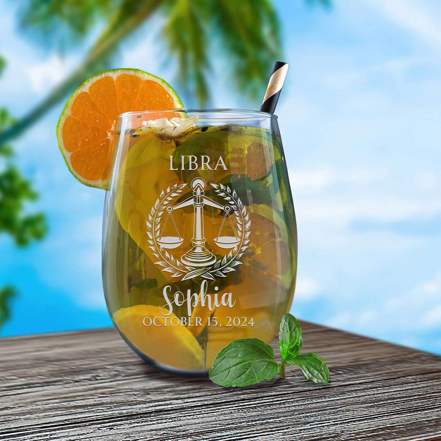 Personalized Stemless Wine Glass - Astrology - LIBRA