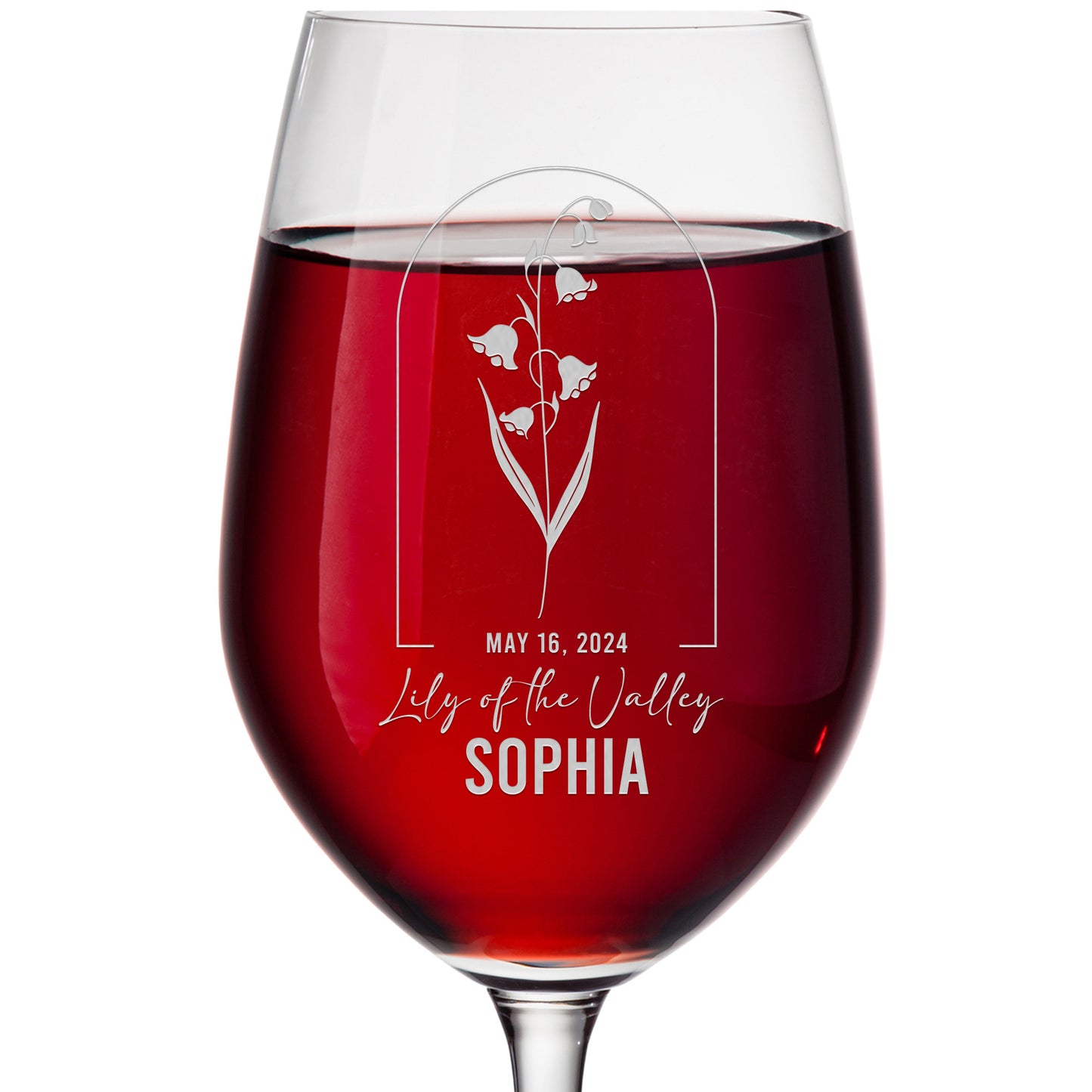 Personalized Wine Glass - Birth Flowers - Lilly of the Valley May