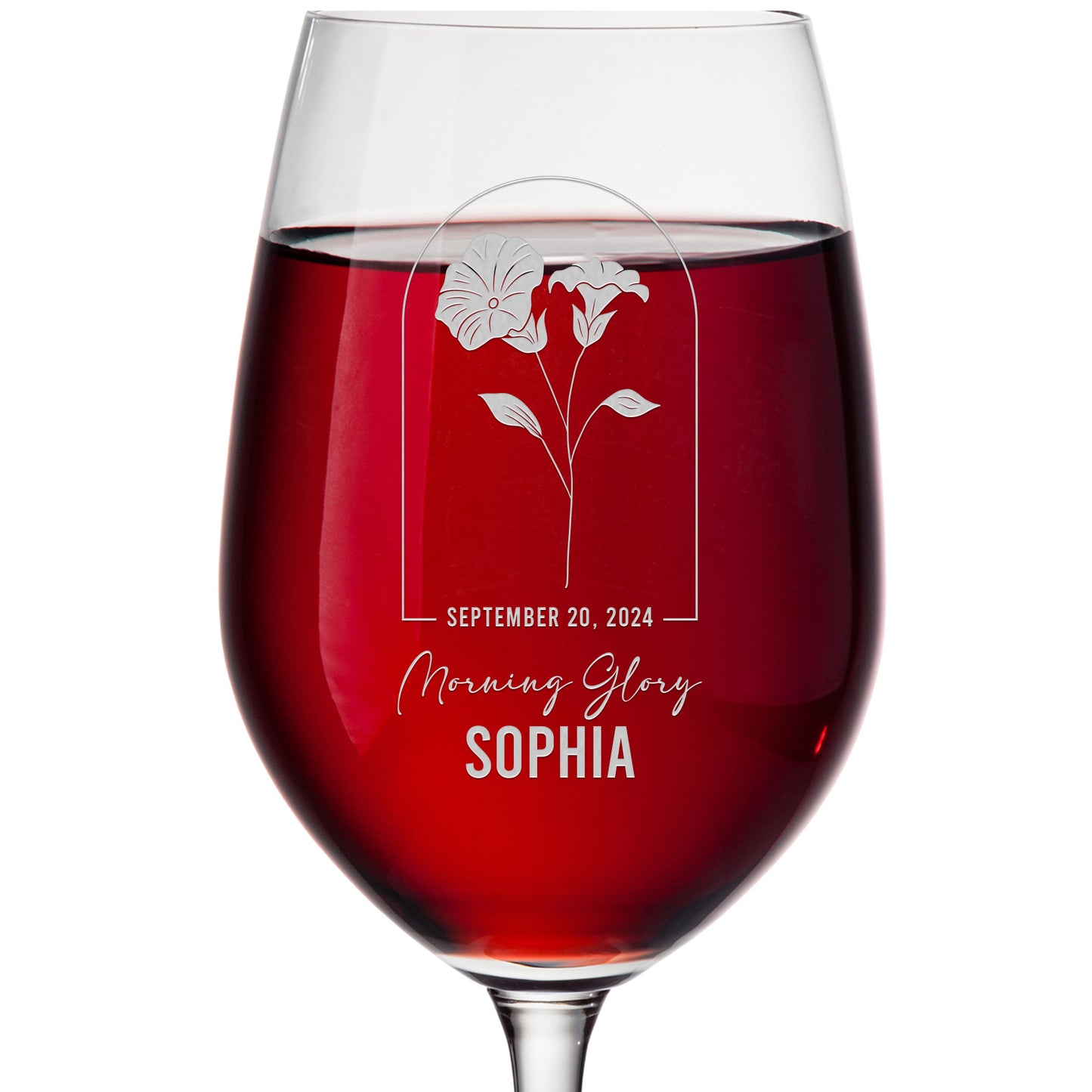 Personalized Wine Glass - Birth Flowers - Morning Glory September