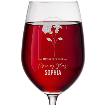 Personalized Wine Glass - Birth Flowers - 