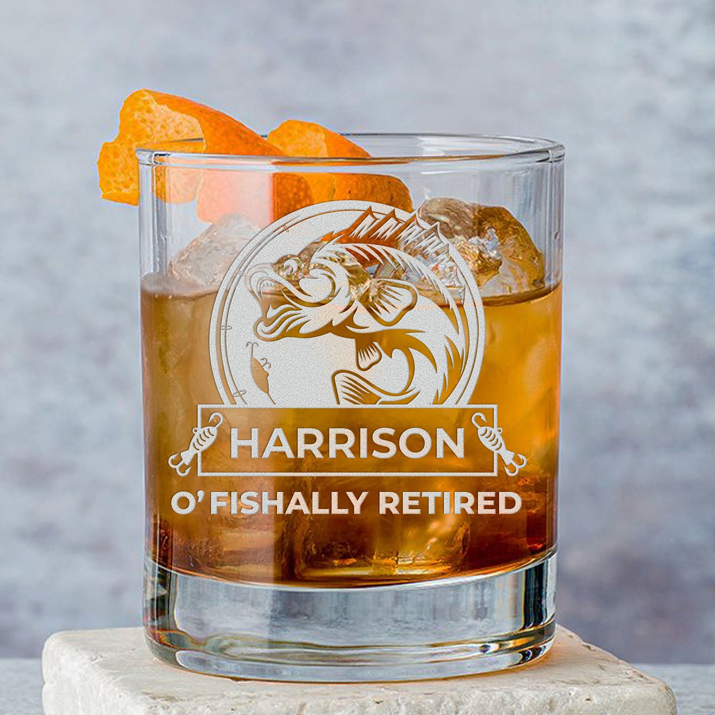 Personalized Whiskey Glass - "O'fishally Retired"