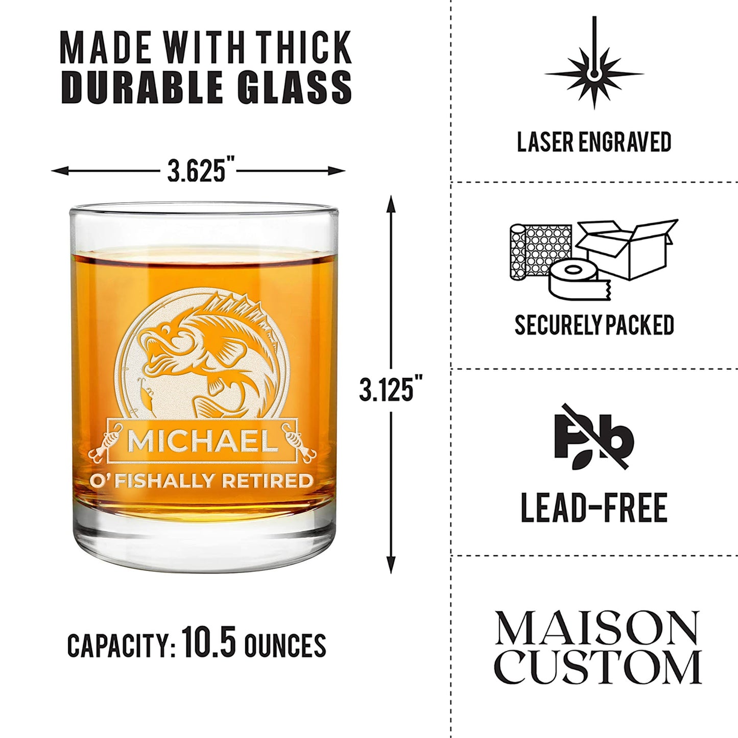 Personalized Whiskey Glass - "O'fishally Retired"