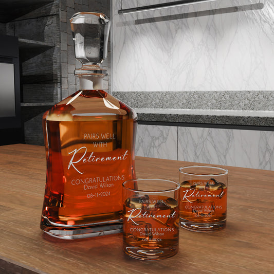 Personalized Decanter - "Pairs Well With Retirement"