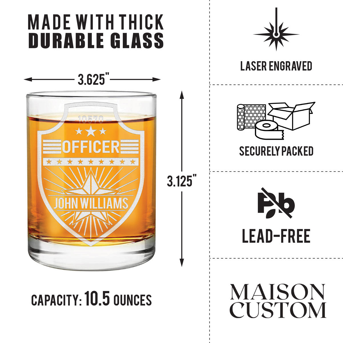 Personalized Whiskey Glass - "Police Badge"