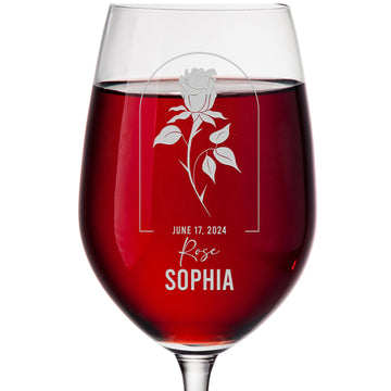 Personalized Wine Glass - Birth Flowers - 