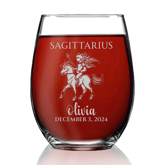 Personalized Stemless Wine Glass - Astrology - SAGITTARIUS