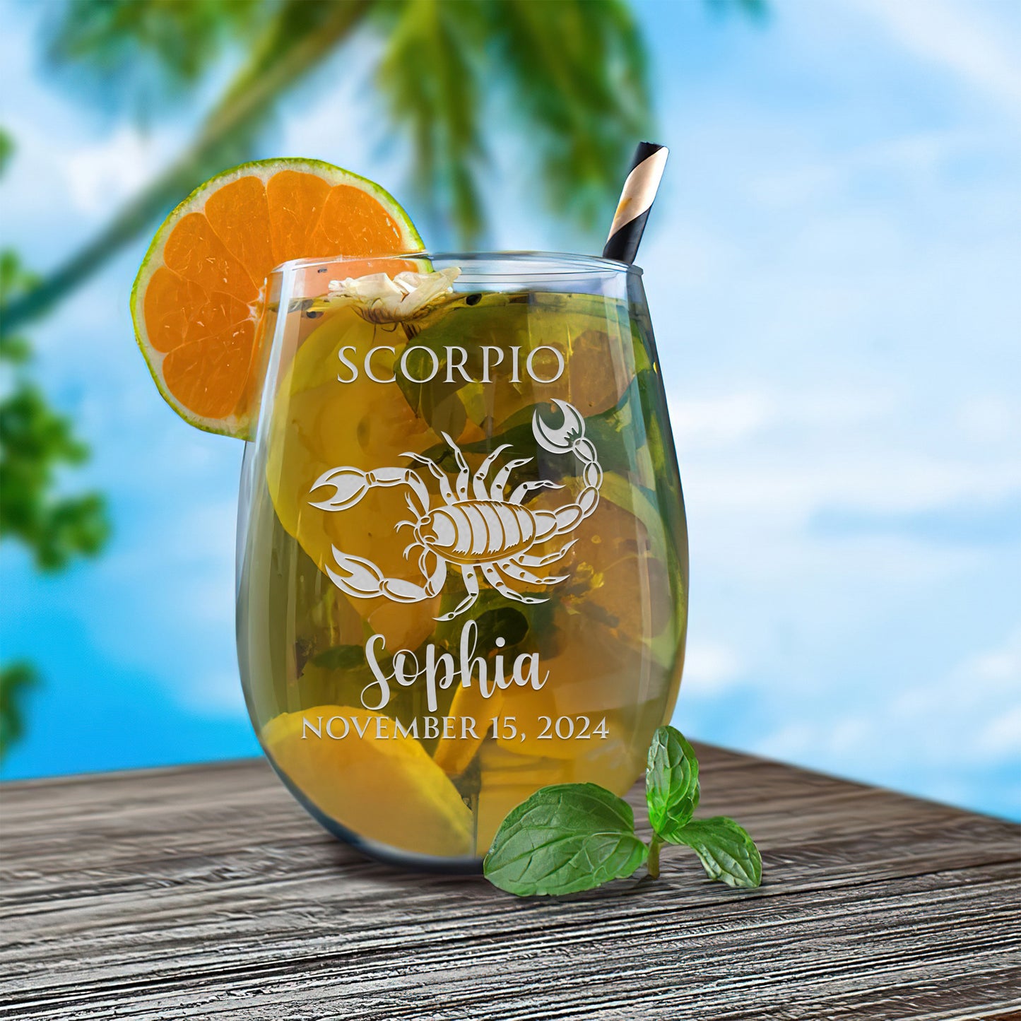 Personalized Stemless Wine Glass - Astrology - SCORPIO