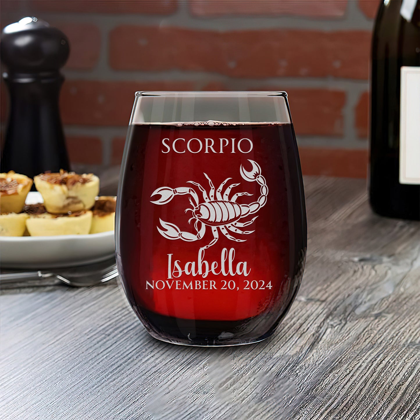 Personalized Stemless Wine Glass - Astrology - SCORPIO