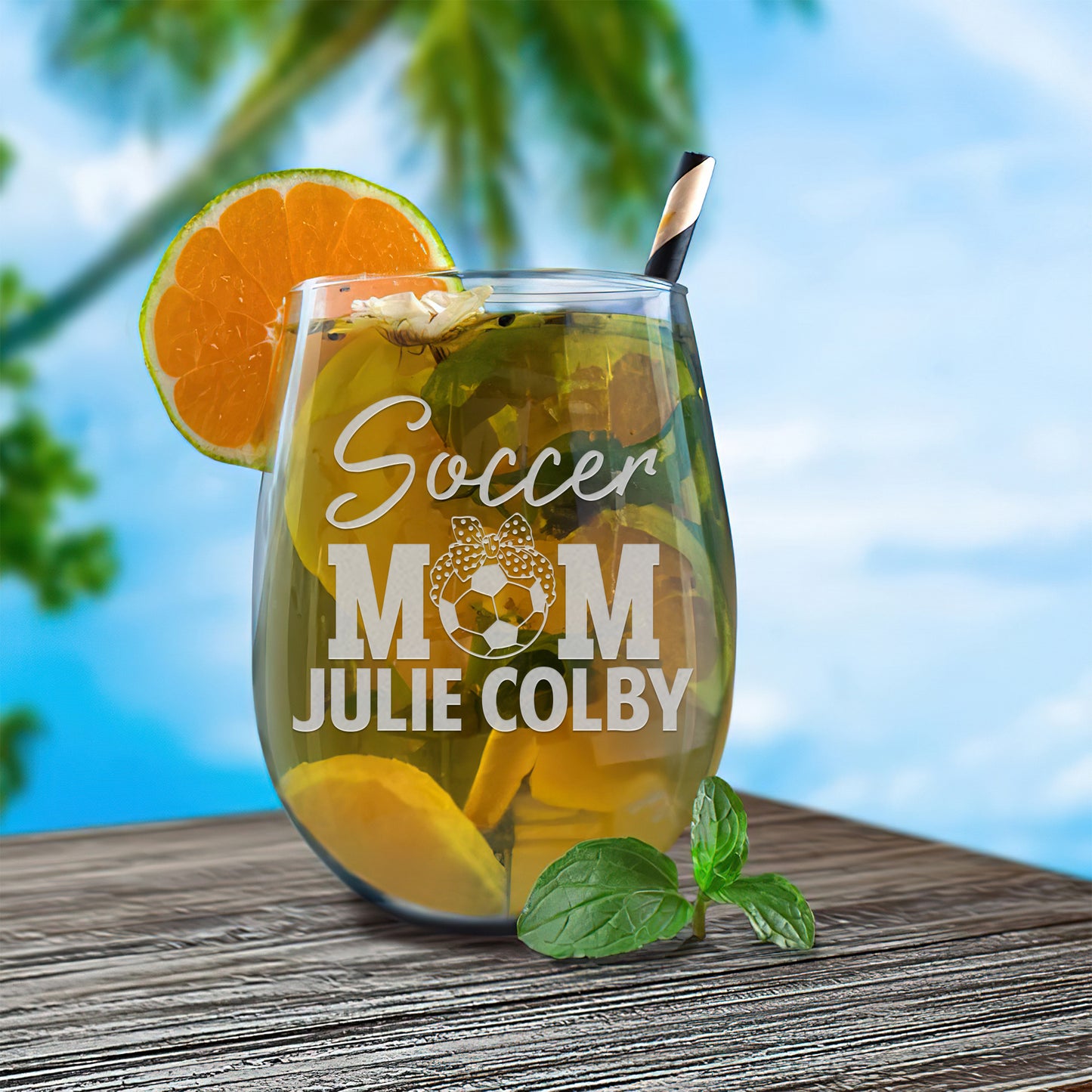 Personalized Stemless Wine Glass - Soccer Mom