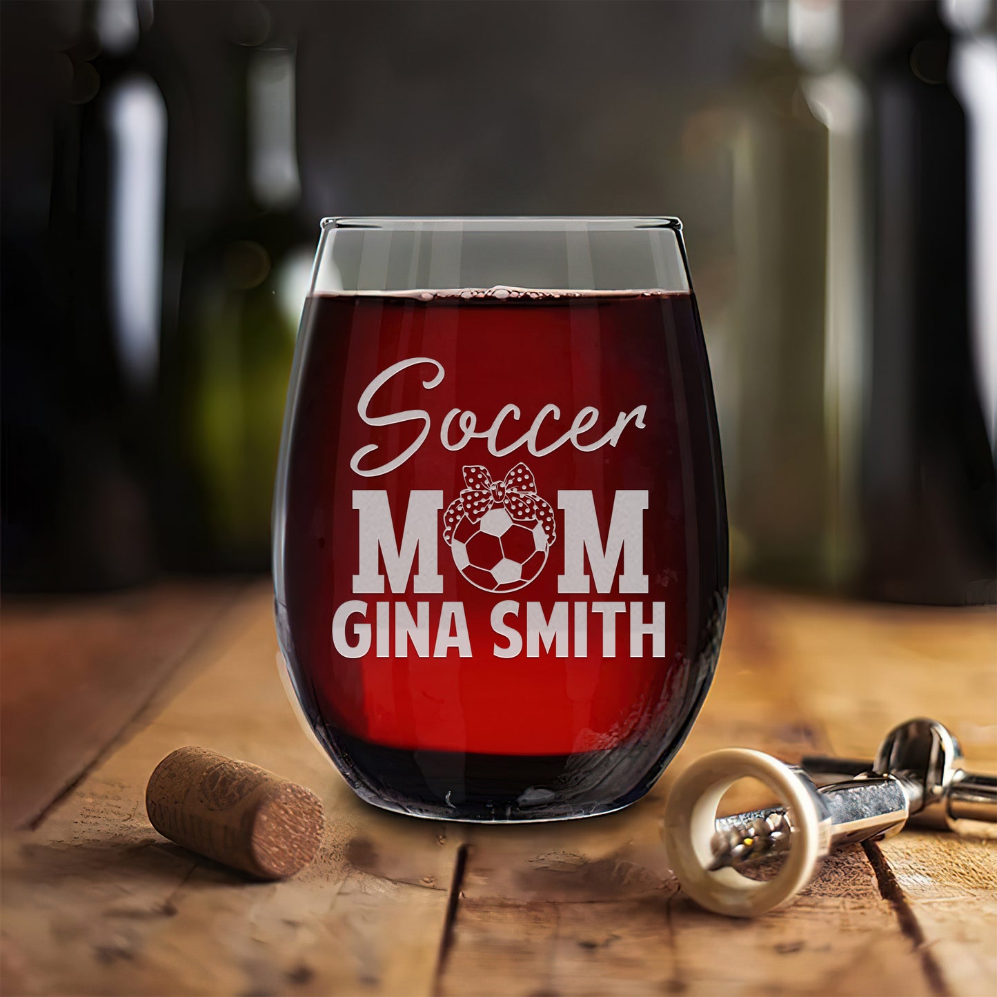 Personalized Stemless Wine Glass - Soccer Mom