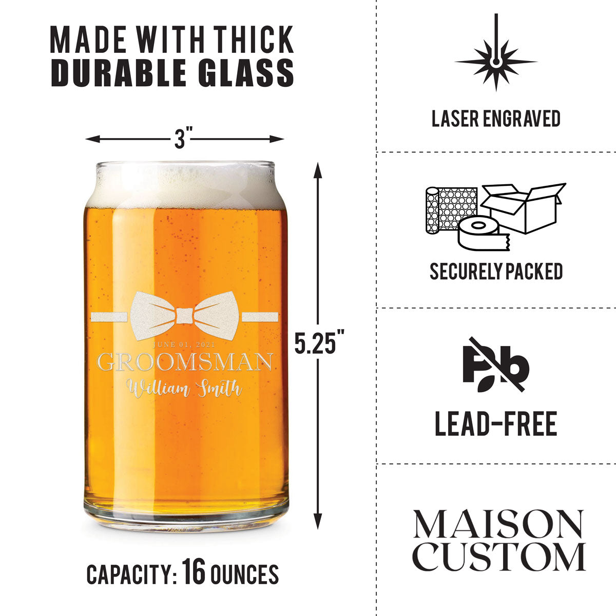 Personalized Beer Can Glass - "Groomsman Bowtie"