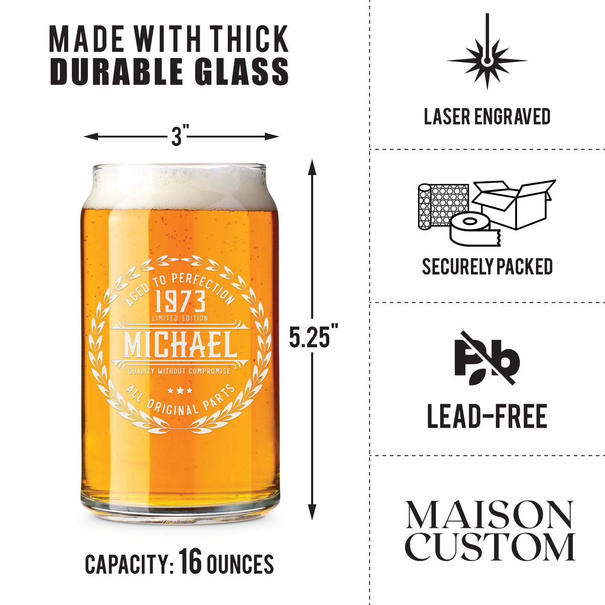 Personalized Beer Can Glass - "Aged To Perfection"