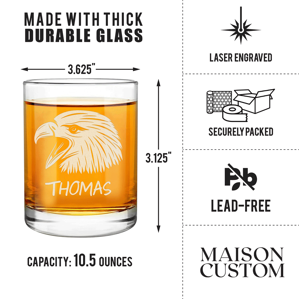 Personalized Whiskey Glass - "Eagle Head"