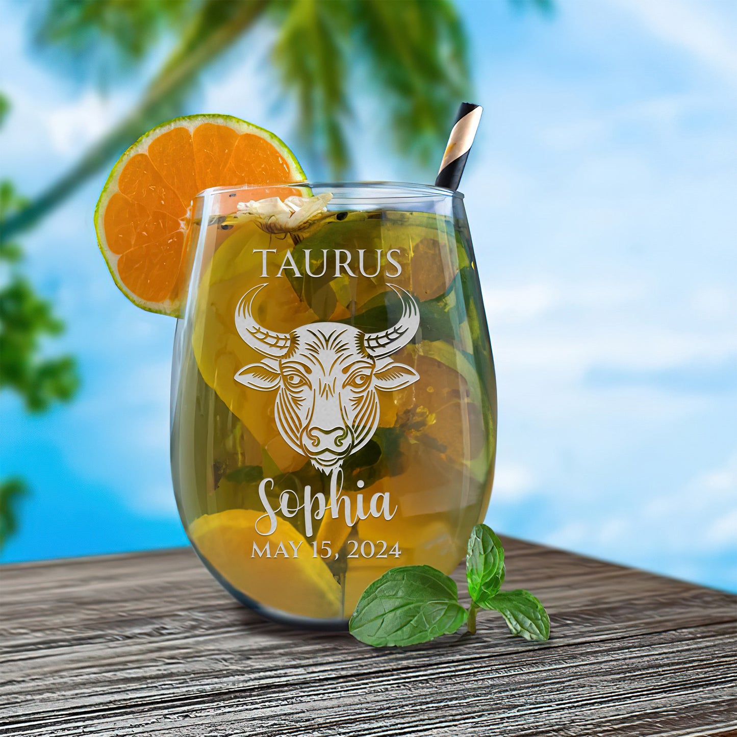 Personalized Stemless Wine Glass - Astrology - TAURUS