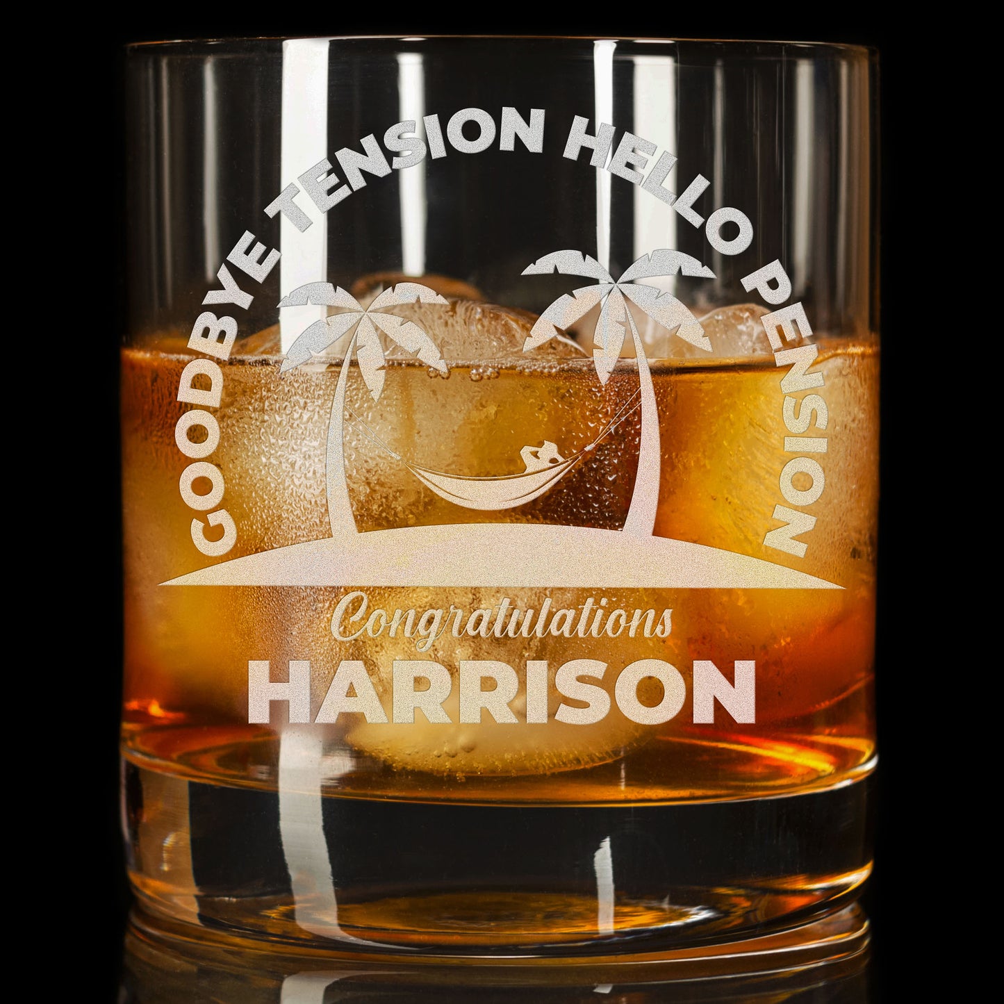 Personalized Whiskey Glass - "Goodbye Tension Hello Pension"