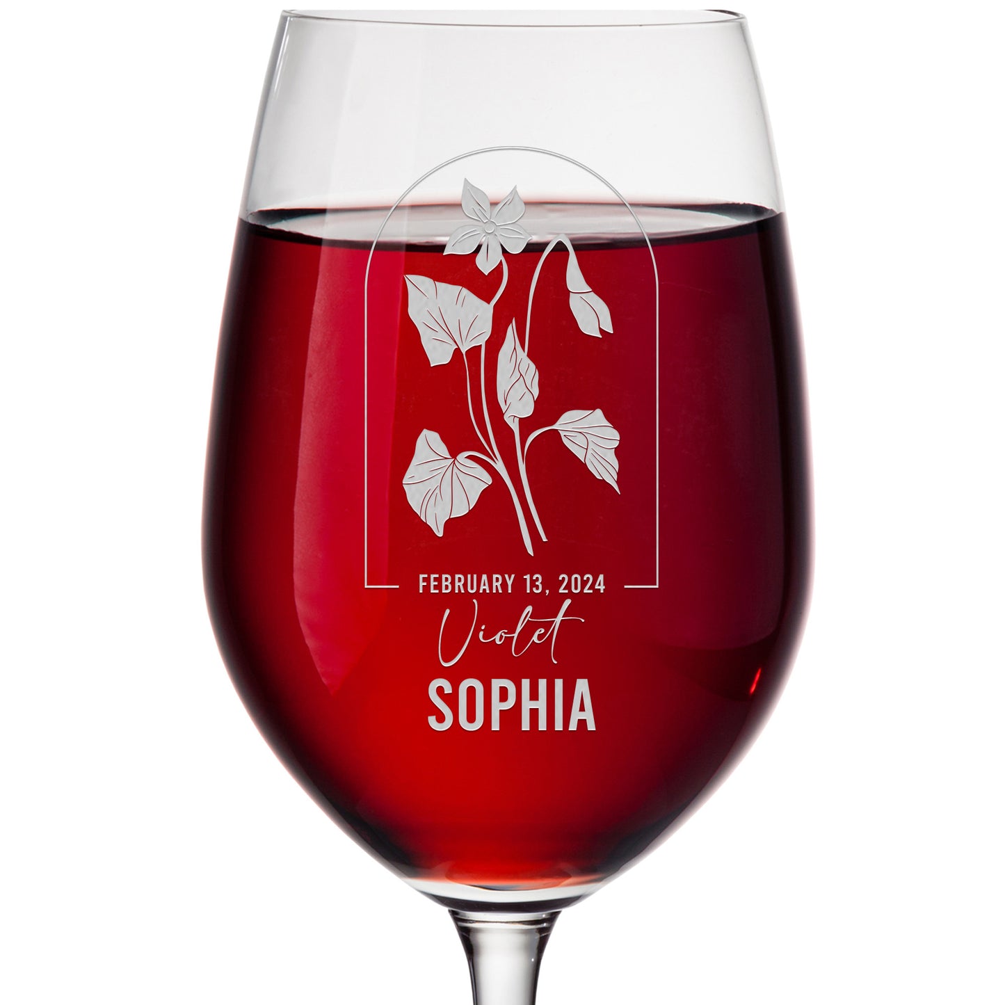 Personalized Wine Glass - Birth Flowers - Violet February