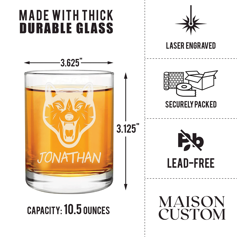 Personalized Whiskey Glass - "Wolf Head"