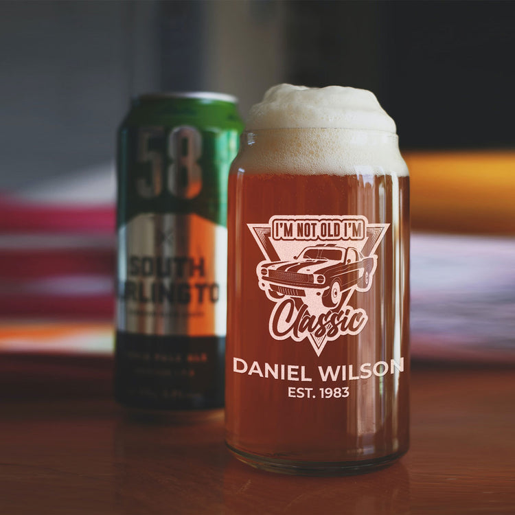 Personalized Beer Can Glass - "I'm Not Old I'm Classic"